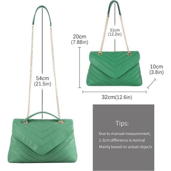Green Sleek Adjustable Chain Strap Quilted Crossbody Purse - Picture 5 of 6